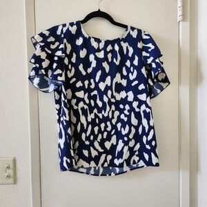 Boxy Blue and White Blouse with Peter Pan Collar